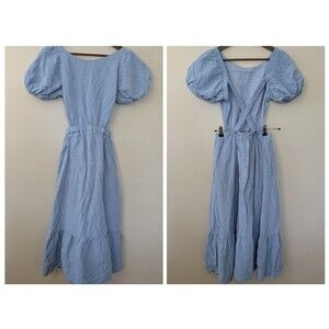 ASTR the Label Tiered Midi Dress Medium Linen Peasant Boho Cutout Puff Sleeve